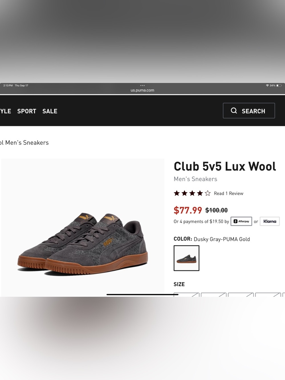 Puma Men’s Club 5v5 Grey Suede and Lux Wool Sneakers